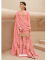 Peach Designer Party Wear Pure Muslin Palazzo Salwar Suit