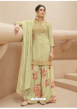 Pista Green Designer Party Wear Pure Muslin Palazzo Salwar Suit