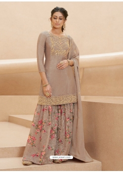 Light Brown Designer Party Wear Pure Muslin Palazzo Salwar Suit