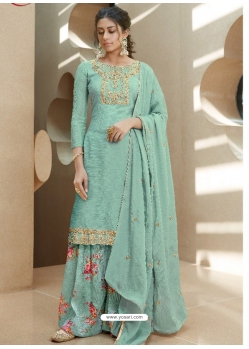 Aqua Mint Designer Party Wear Pure Muslin Palazzo Salwar Suit