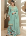 Aqua Mint Designer Party Wear Pure Muslin Palazzo Salwar Suit