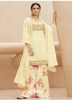 Cream Designer Party Wear Pure Muslin Palazzo Salwar Suit