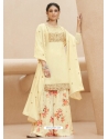 Cream Designer Party Wear Pure Muslin Palazzo Salwar Suit