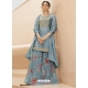 Aqua Grey Designer Party Wear Pure Muslin Palazzo Salwar Suit