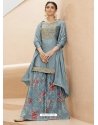 Aqua Grey Designer Party Wear Pure Muslin Palazzo Salwar Suit