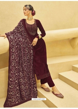 Maroon Designer Festive Wear Exotic Velvet Salwar Suit