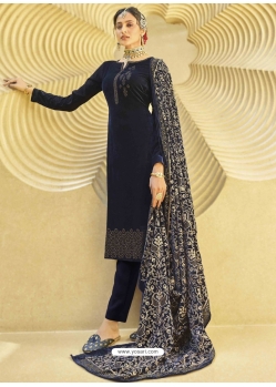 Navy Blue Designer Festive Wear Exotic Velvet Salwar Suit