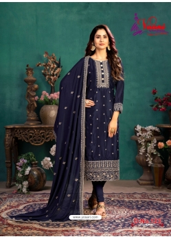 Navy Blue Designer Party Wear Silk Churidar Salwar Suit