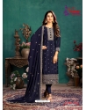 Navy Blue Designer Party Wear Silk Churidar Salwar Suit