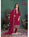 Rose Red Designer Party Wear Silk Churidar Salwar Suit