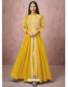 Yellow Readymade Designer Wedding Wear Real Georgette Anarkali Suit