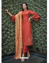 Rust Designer Party Wear Pure Viscose Silk Straight Salwar Suit