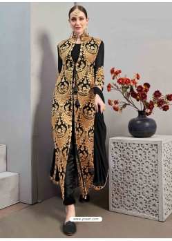 Black Designer Wedding Wear Faux Georgette Anarkali Suit