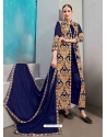 Royal Blue Designer Wedding Wear Faux Georgette Anarkali Suit