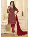 Rose Red Designer Wedding Wear Net Salwar Suit