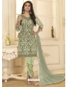 Pista Green Designer Wedding Wear Net Salwar Suit