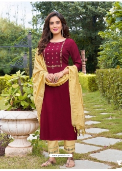 Rose Red Readymade Designer Festive Wear Heavy Rayon Salwar Suit