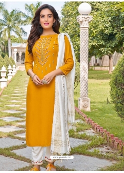 Yellow Readymade Designer Festive Wear Heavy Rayon Salwar Suit