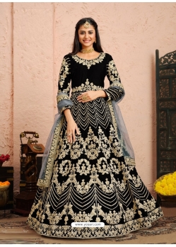 Black Designer Wedding Wear Velvet Anarkali Suit