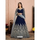 Navy Blue Designer Wedding Wear Velvet Anarkali Suit