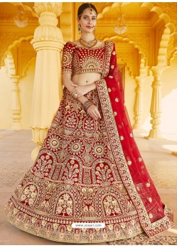 Red Heavy Designer Bridal Wedding Wear Velvet Lehenga Choli