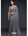 Grey Designer Party Wear Georgette Sari