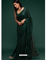 Dark Green Designer Party Wear Georgette Sari