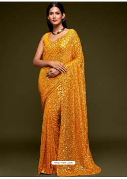 Yellow Designer Party Wear Georgette Sari