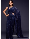 Navy Blue Designer Party Wear Georgette Sari