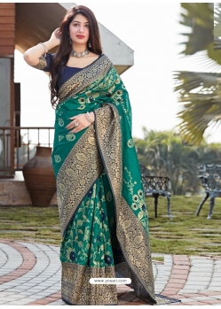 Aqua Mint Designer Party Wear Silk Sari