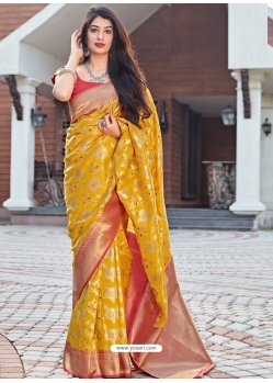 Yellow Designer Party Wear Silk Sari