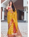 Yellow Designer Party Wear Silk Sari