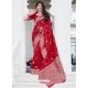 Tomato Red Designer Party Wear Silk Sari