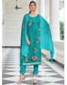 Turquoise Digital Printed Designer Pure Viscose Muslin Salwar Suit