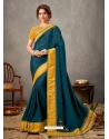 Teal Blue Designer Wedding Wear Silk Sari
