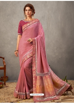 Old Rose Designer Wedding Wear Silk Sari