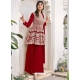 Tomato Red Designer Festive Wear Viscose Georgette Salwar Suit