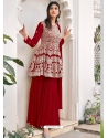 Tomato Red Designer Festive Wear Viscose Georgette Salwar Suit