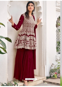 Rose Red Designer Festive Wear Viscose Georgette Salwar Suit