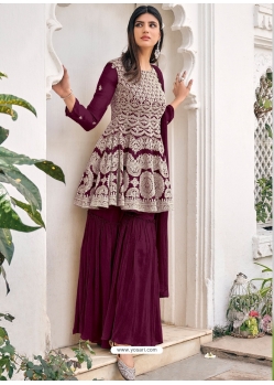 Deep Wine Designer Festive Wear Viscose Georgette Salwar Suit