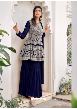 Dark Blue Designer Festive Wear Viscose Georgette Salwar Suit