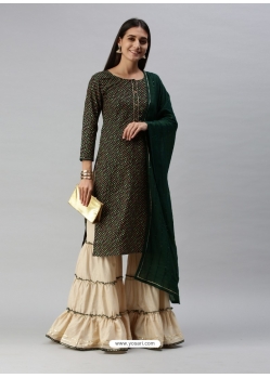 Dark Green Readymade Designer Festive Wear Magic Cotton Slub Sharara Suit