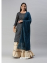 Teal Blue Readymade Designer Festive Wear Magic Cotton Slub Sharara Suit