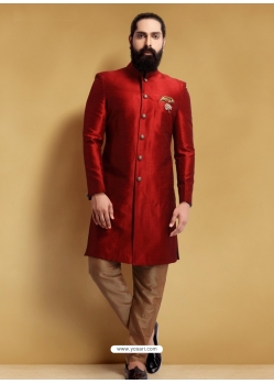 Tomato Red Exclusive Readymade Designer Indowestern Sherwani