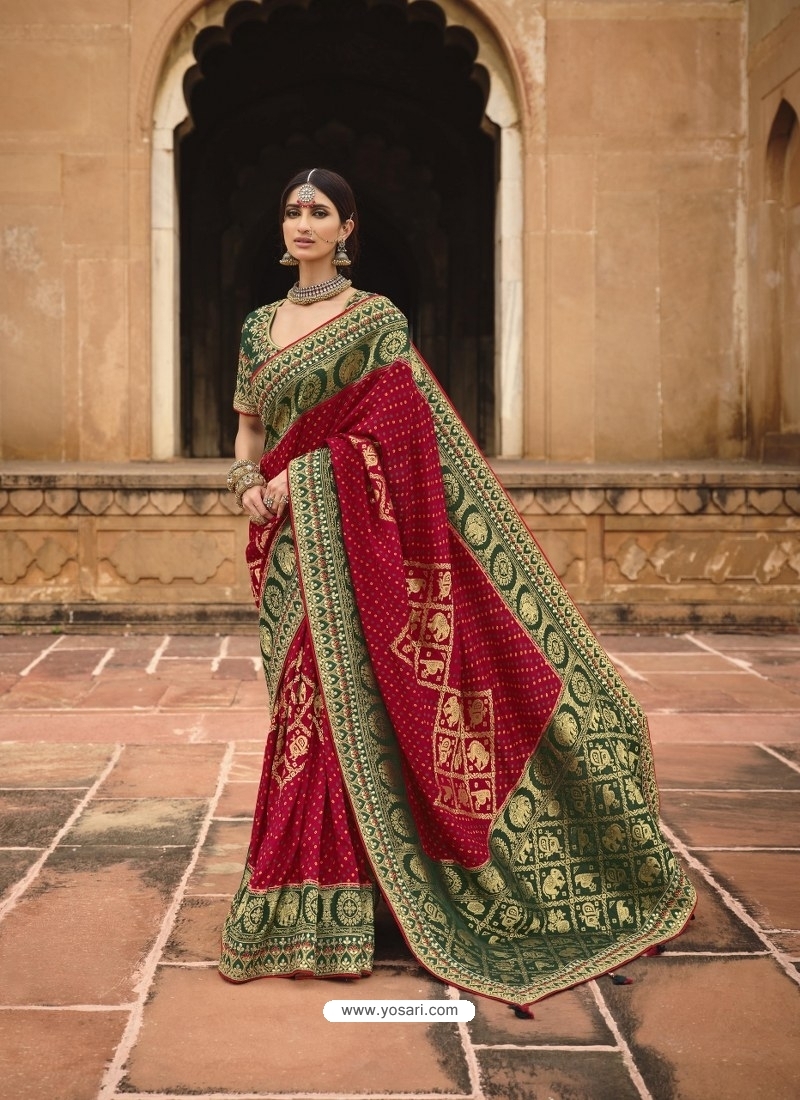 Rose Red Designer Traditional Wear Pure Dola Silk Sari