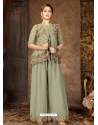 Olive Green Readymade Faux Georgette Indo-Western Suit