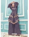 Grey Readymade Faux Georgette Indo-Western Suit