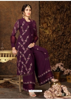 Deep Wine Readymade Faux Georgette Indo-Western Suit