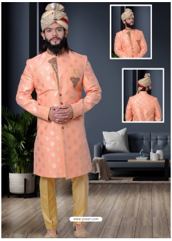 Light Orange Exclusive Readymade Designer Indowestern Sherwani