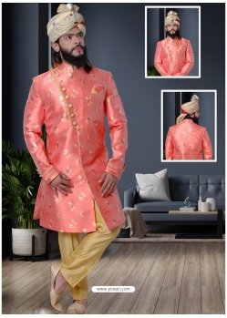 Peach Exclusive Readymade Designer Indowestern Sherwani